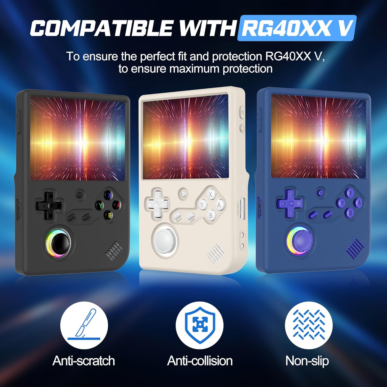 Silicone Case Compatible with Anbernic RG40XX V Handheld Game Console, Anti-Scratch, Washable, Shockproof Silicone Protective Cover for RG40XX V with Lanyard - Black - Image 2