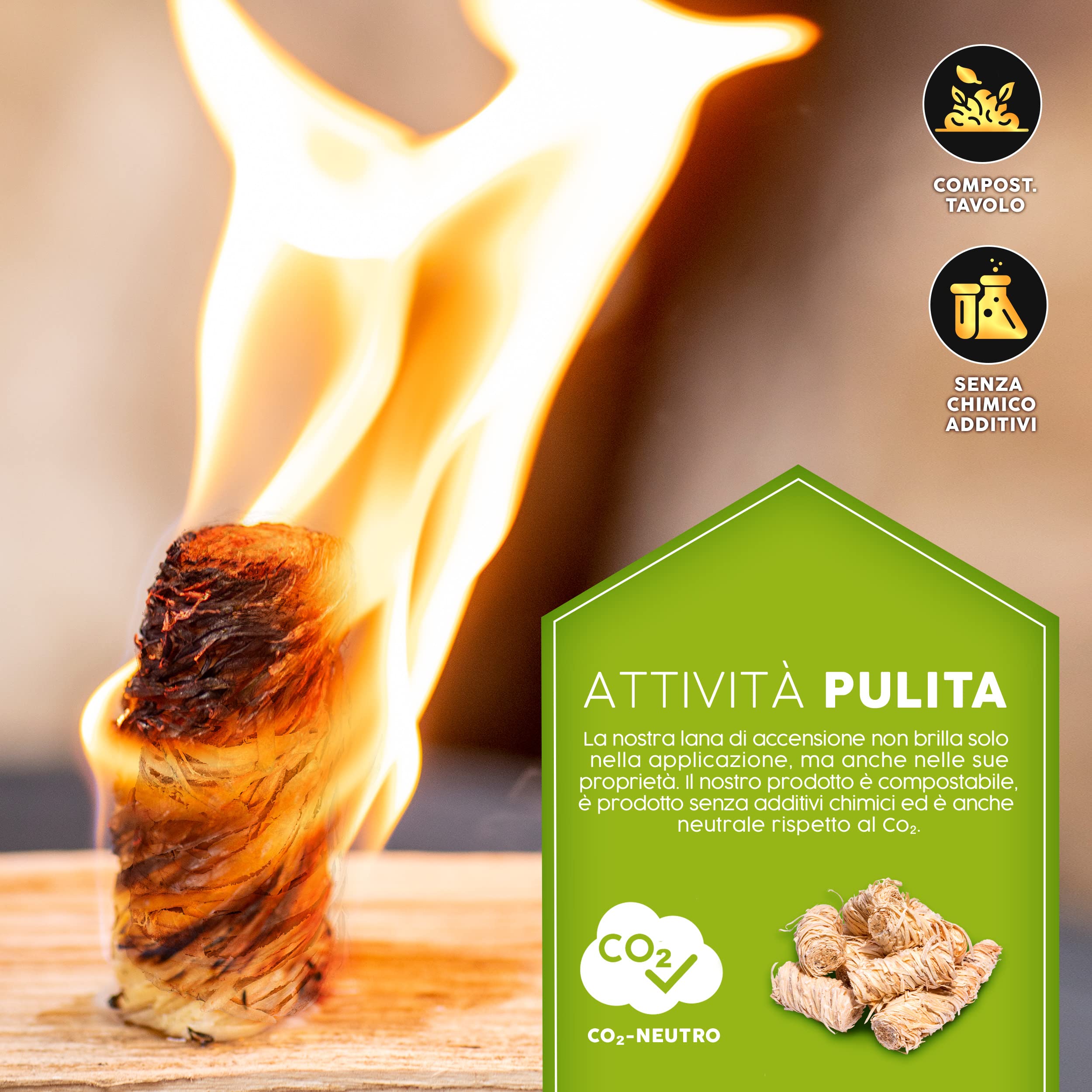 Accendifuoco Ecologico Lana di Legno per Caminetto Imbevuto di Cera 10 kg (800 Pezzi)