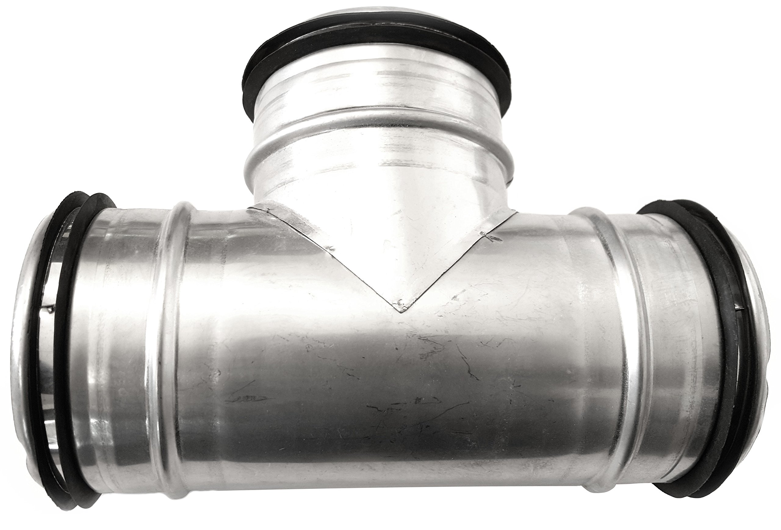 Pieza en T para canal en espiral, 90° DN:80 100 125 125 150 160 200, racor galvanizado y de acero inoxidable, pieza de derivación para ventilación y extracción de humos, tubo de ventilación, Plateado