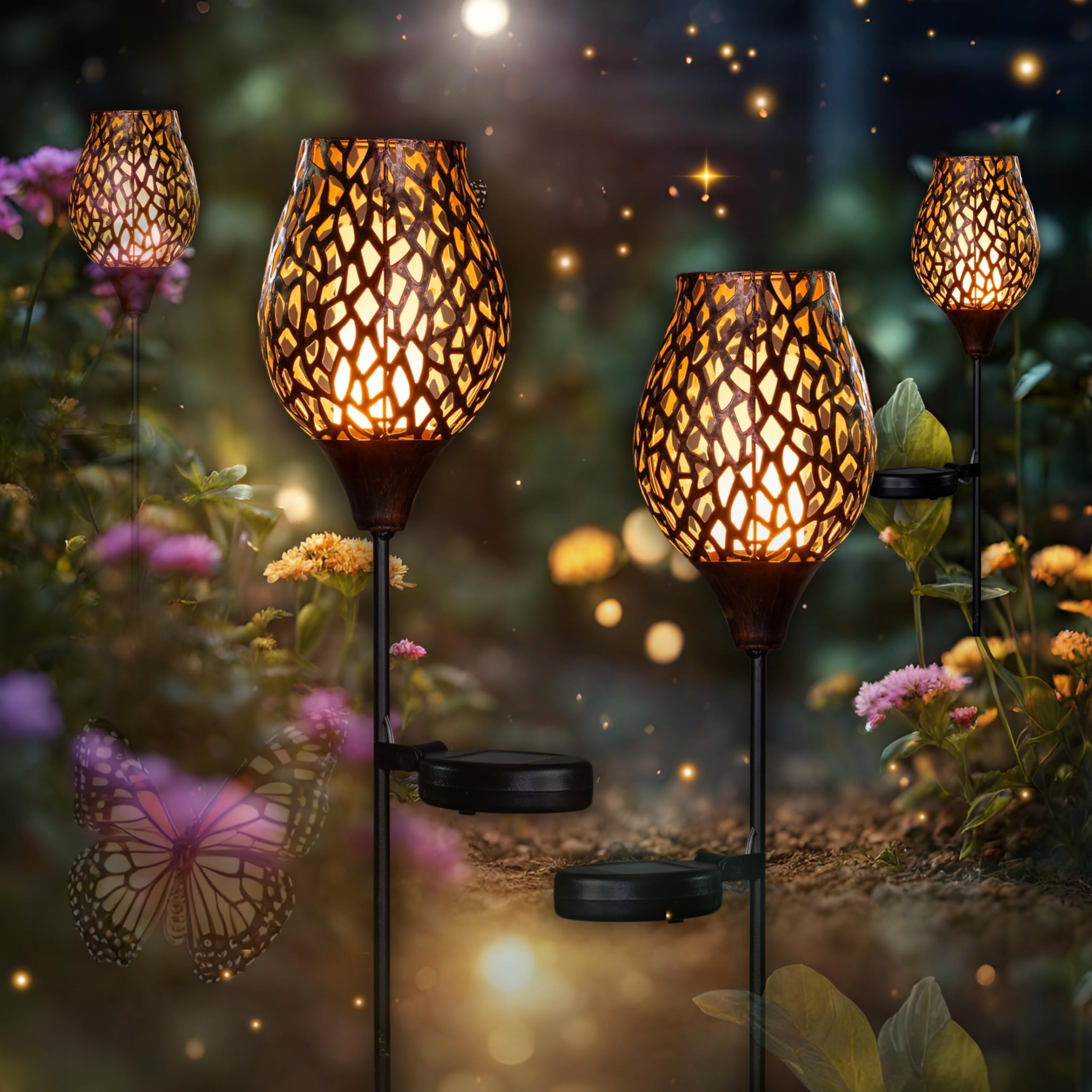 Schauer LED Solar Gartenstecker mit Flackereffekt Solarlampen für außen | Gartendeko für Draußen | Solarleuchten für außen - Gartenstecker Metall/Gartendeko Solar (2)
