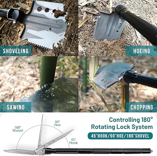 Miniatura 3 de Pala de supervivencia multiherramienta 14 en 1  Pala plegable táctica y hacha para camping, senderismo, caza  Equipo de grado militar con mango