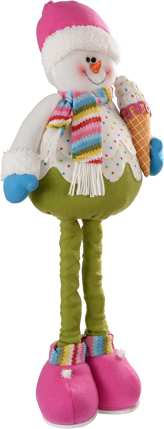 Standing Colourful Cupcake Snowman Christmas Decoration with Extendable Legs-Height 45-66cm
