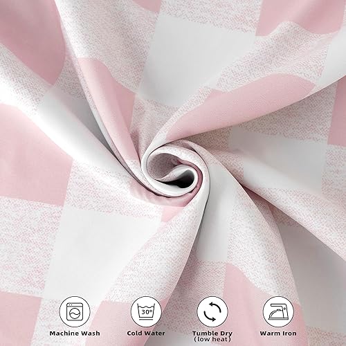 Miniatura 6 de DriftAway Cortinas opacas a cuadros de búfalo para oscurecer la habitación, con aislamiento térmico, cortinas de ventana de búfalo rosa y blanco,