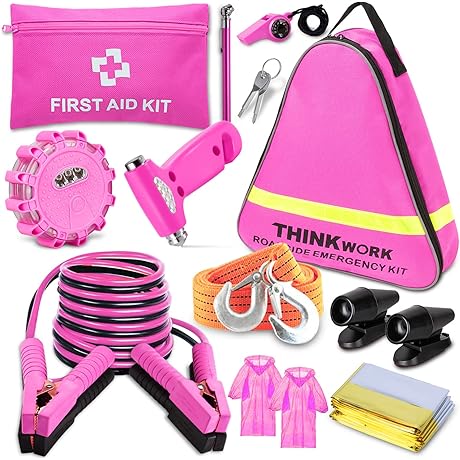 THINKWORK Car Emergency Kit for Teen Girls and Lady Drivers