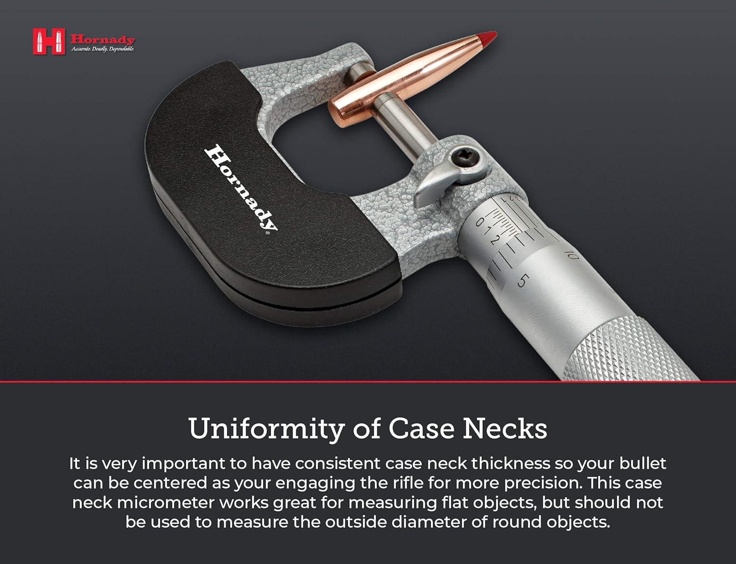 Hornady Vernier Micrometer 050072 - Reloading Equipment for Measuring Diameters & Lengths Up to 1 Inch Range & 0.0001 Inch Accuracy-Reloading Micrometer with Ratchet Stop, Spindle Lock, & Storage Case