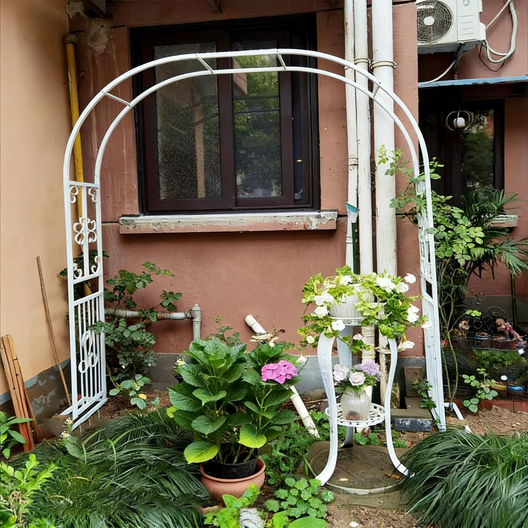 Arco de Rosa,260x230cm Arco Metálico de Jardín,Estructura Resistente a la Intemperie,Ideal para Jardín,Boda y Decoración Exterior(L260xW40xH230cm) Bronce-B