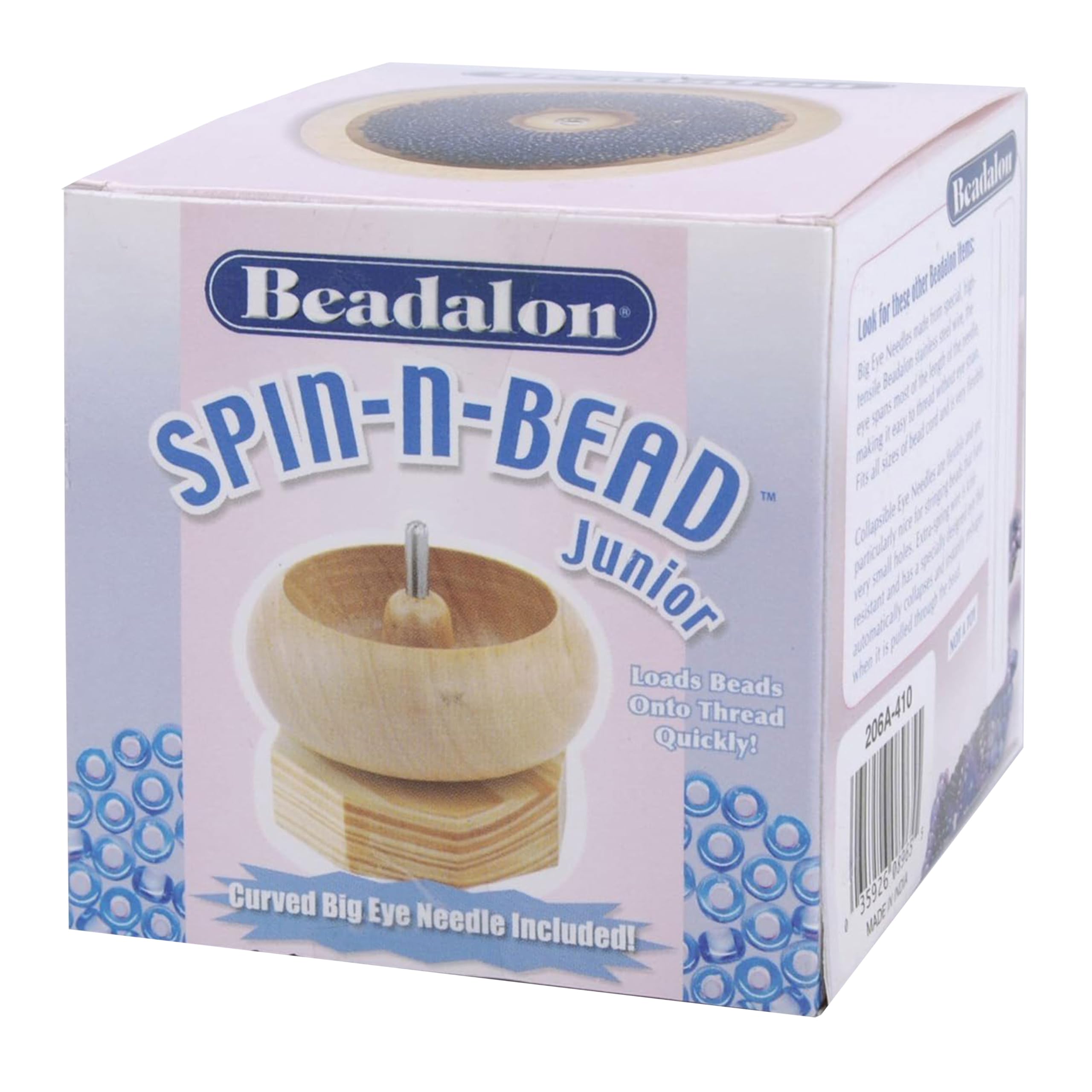 Spin-N-Bead, Junior Size Bead Spinner Bowl Includes 1 Curved Big Eye Needle for Easy Bead Stringing and Jewelry Making, Natural