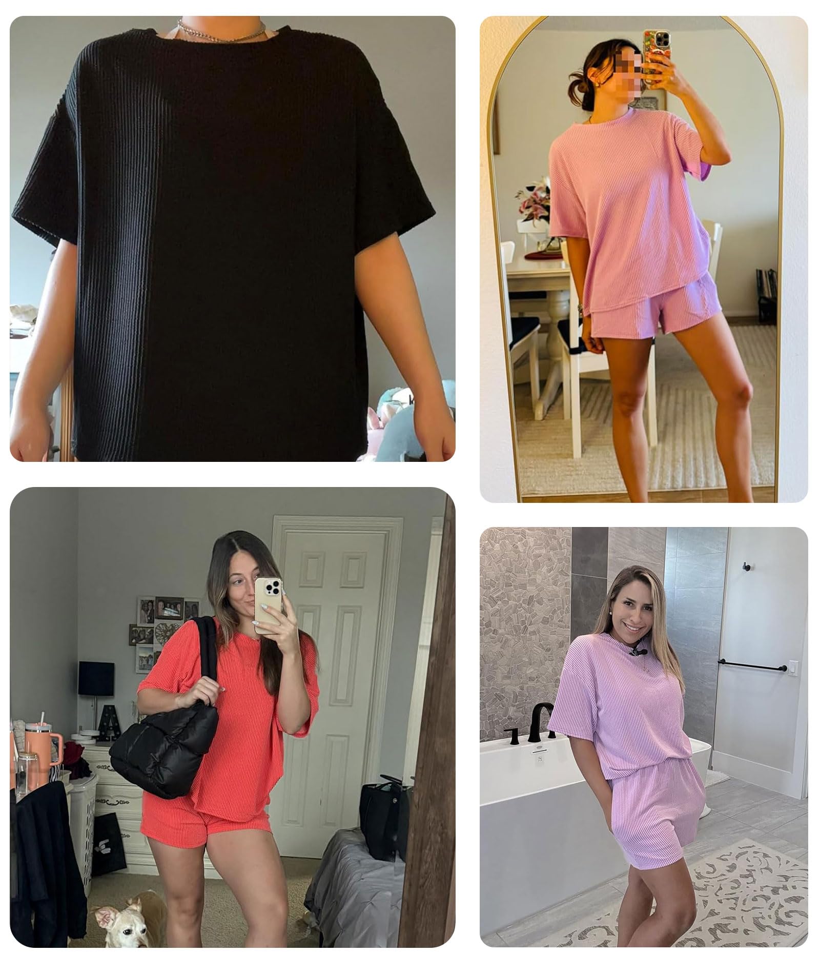 MARZXIN Women 2 Piece Shorts Set 2026 Casual Summer Cruise Outfits Ribbed Loose Short Sleeve Pocket Matching Lounge Sets - 5