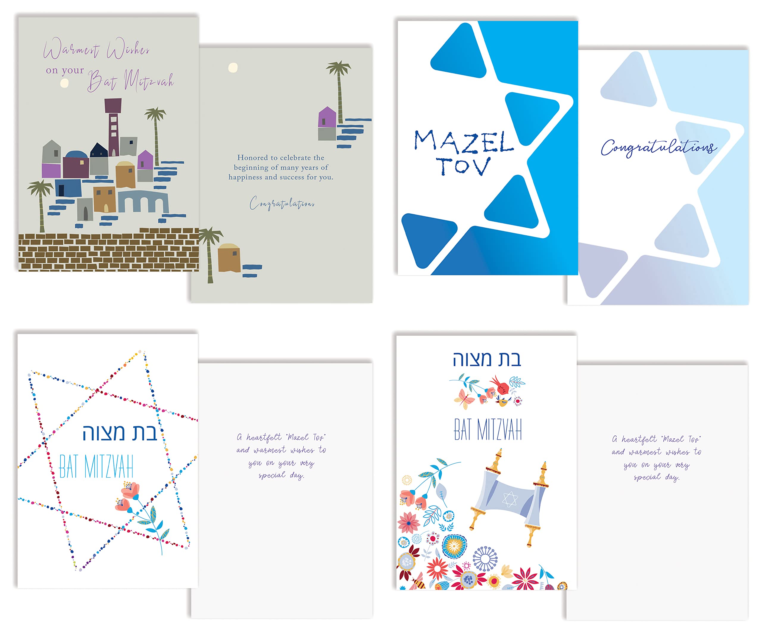 Mazel Tov Karten-Set – 36 Glückwunschkarten Für Bar/Bat Mitzvah (12,7x17,8 Cm)