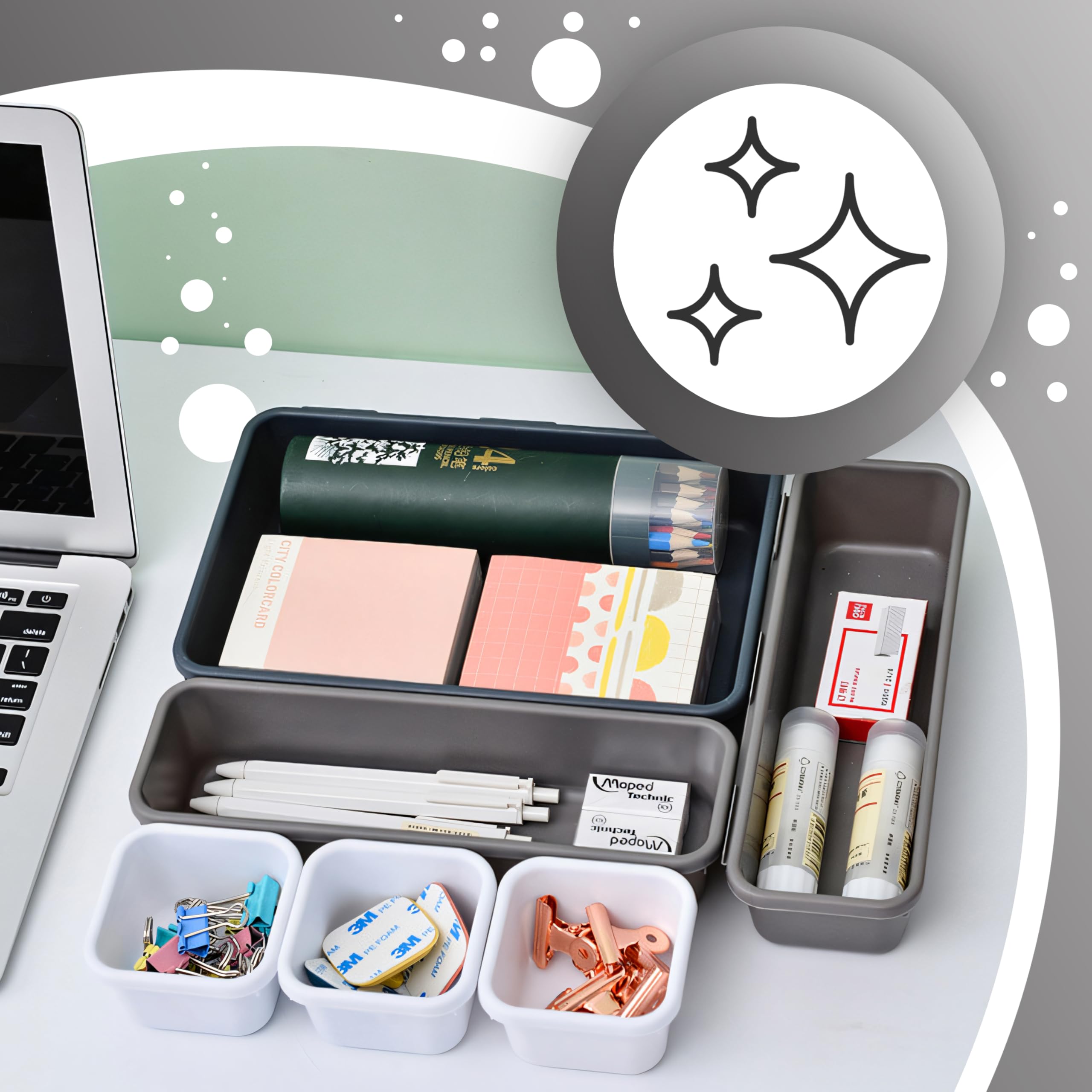 Set 8 Organizer Per Cassetti In Feltro, Divisori Regolabili, Per Scrivania, Bagno, Cucina, Grigio Scuro - 6