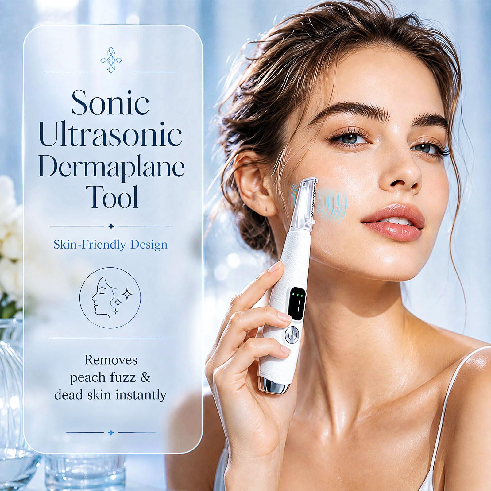 Sonic Dermaplaning - Maquinilla de afeitar para mujer, removedor de vello facial con 12 recambios