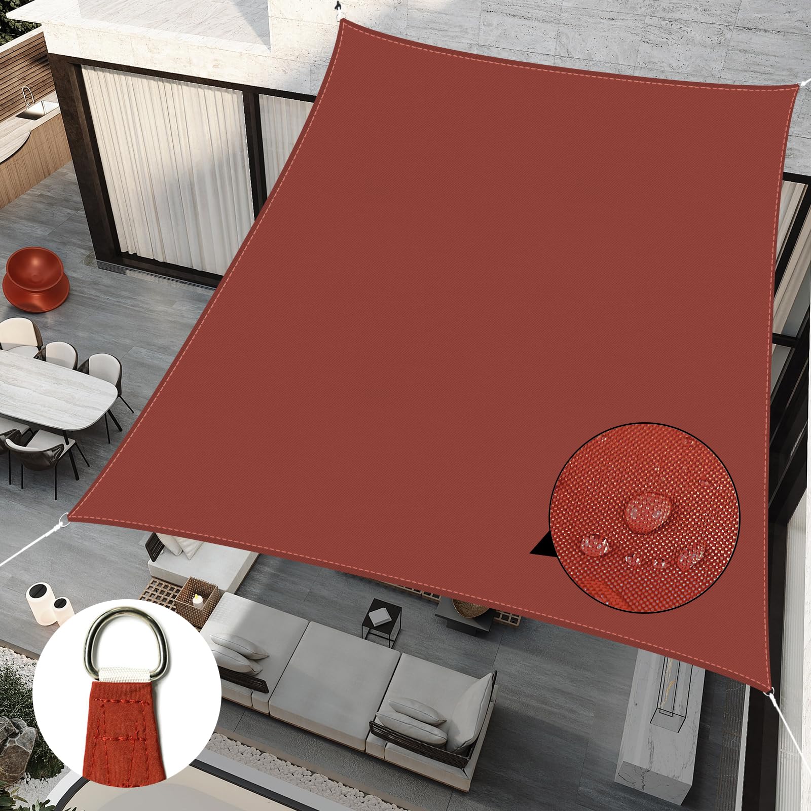 RICHIE Sun Shade Sail 4m x 4m Square Waterproof, 98% UV Block Awnings for Patios with Free Rope, Sunscreen Awning Canopy, Sunshade Sail Polyester for Outdoor Garden Patio Yard Lawn Party DHSHS44-WRD-Y