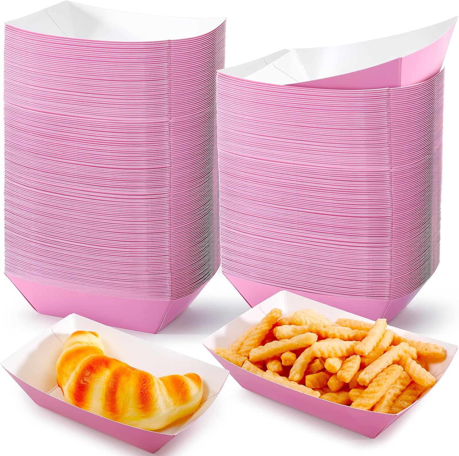 200 PCS Paper Food Trays, 1 LB Food Boats, Disposable Kraft Paper Serving Boats, Disposable Nacho Tray Boat Trays for Party Nachos Tacos Hot Dog Fries, Water & Grease Resistant, Pink