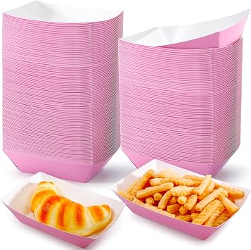 200 PCS Paper Food Trays, 1 LB Disposable Nacho Tray Boat, Pink | Disposable Kraft Paper Serving Boats, Food Boats for Party Nachos Tacos Hot Dog Fries, Water And Grease Resistant