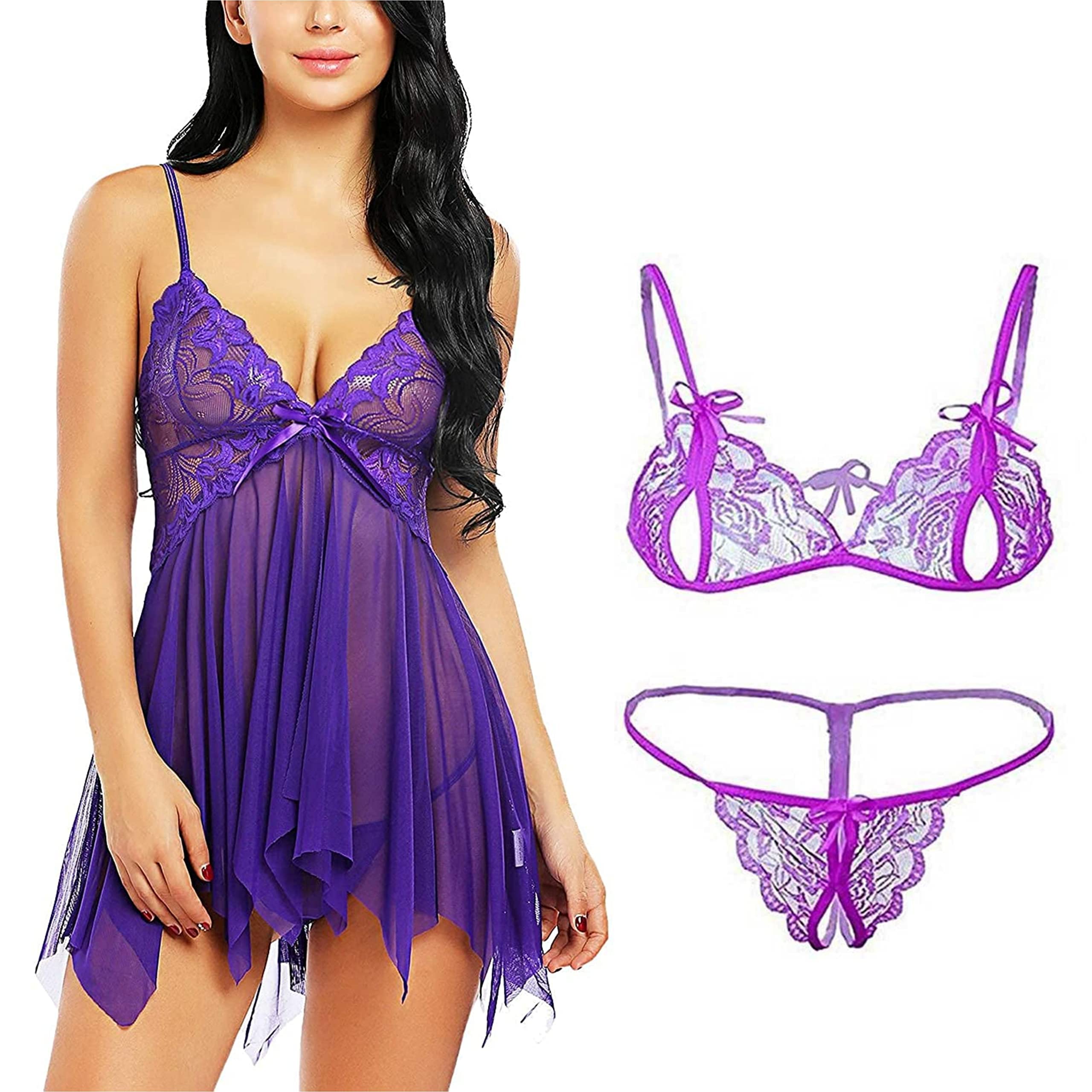 SoSh Women Love Babydoll Nightwear Lingerie Swimming Party Swimwear Beachwear Sheer Honeymoon Valentine Special Night Wedding Lace Free Size With G String