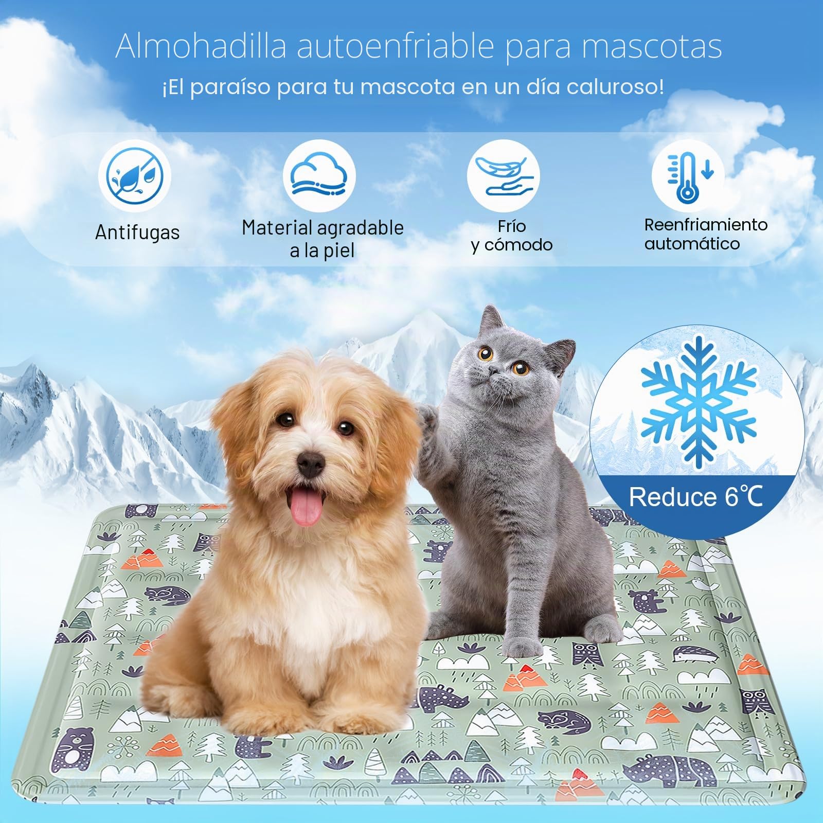 Ninonly Manta Refrescante para Perros 50x65cm Alfombrilla Refrigerante para Perros y Gatos Tapete de Enfriamiento en Gel No Tóxico Auto-Enfriable Impermeable para Cama, Coche Diseño de Animales