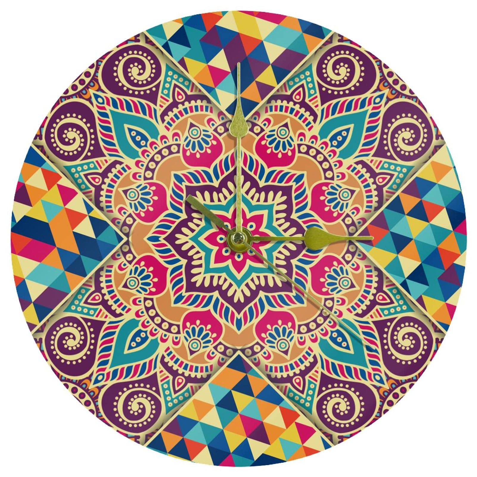 Horloge murale acrylique Mandala 24 cm ronde décorative pour maison école et bureau