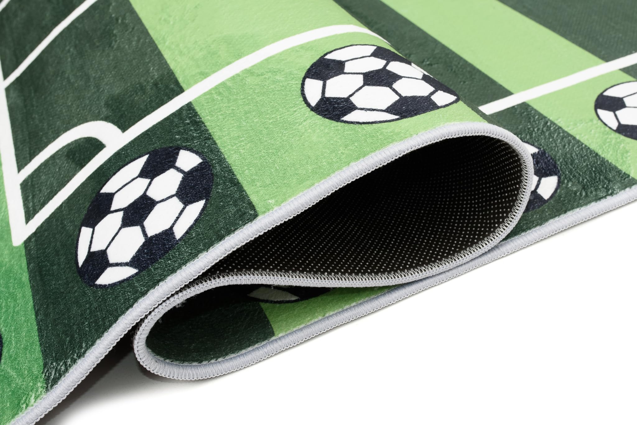 TAPISO Flannel Tapis Chambre Enfant Bébé Fille Garçon Antidérapant Lavable Vert Blanc Noir Tapis de Jeux Terrain de Football Poils Ras Oeko-TEX Résistant 200 x 300 cm