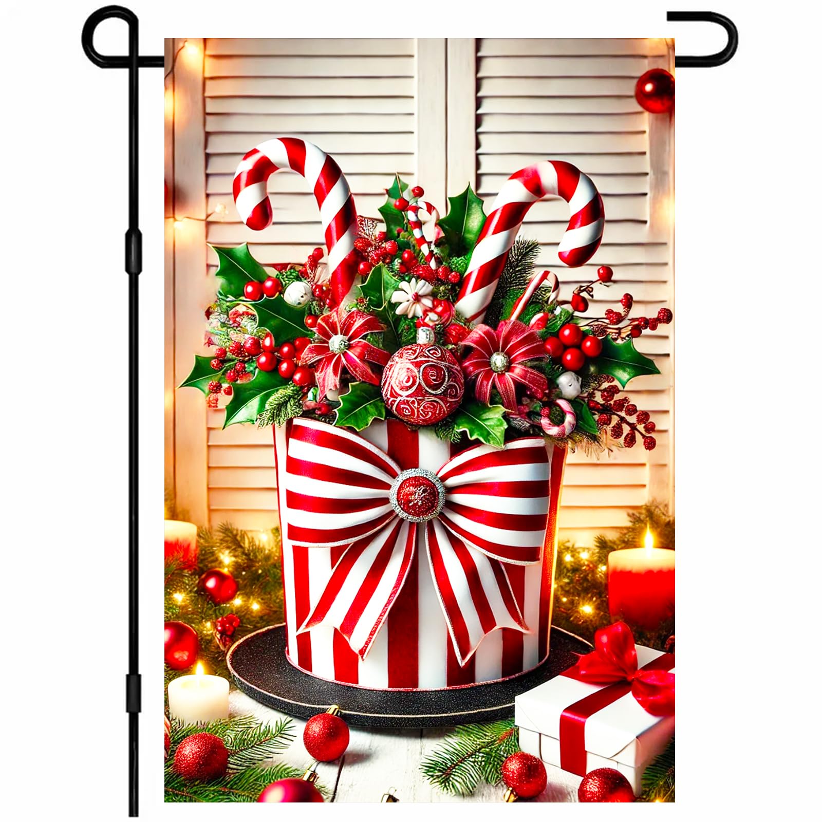 BlissYard Christmas Candy Cane Garden Flag 12x18 Inch Polyester