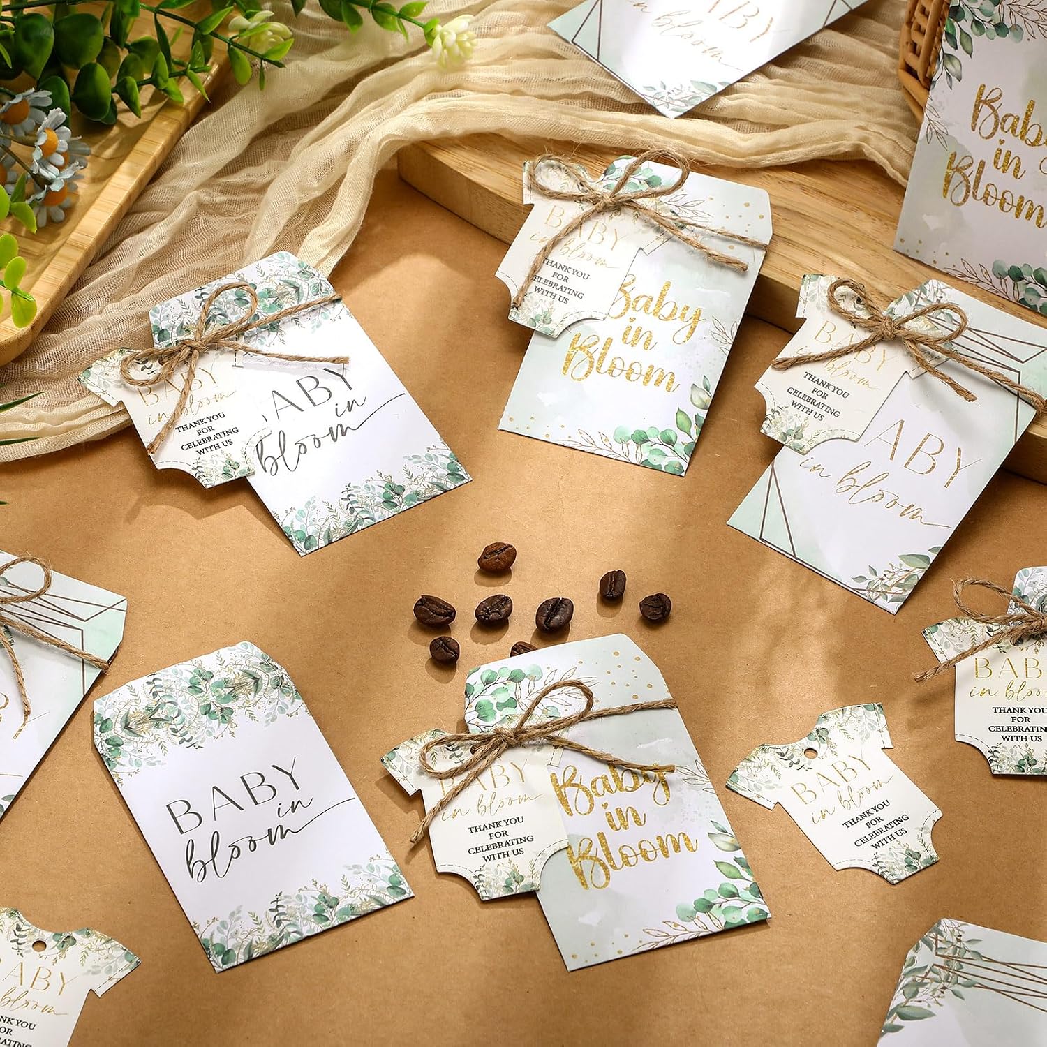 Motimind 100 Pcs Baby Shower Party Self Adhesive Envelopes, Greenery Baby image 2