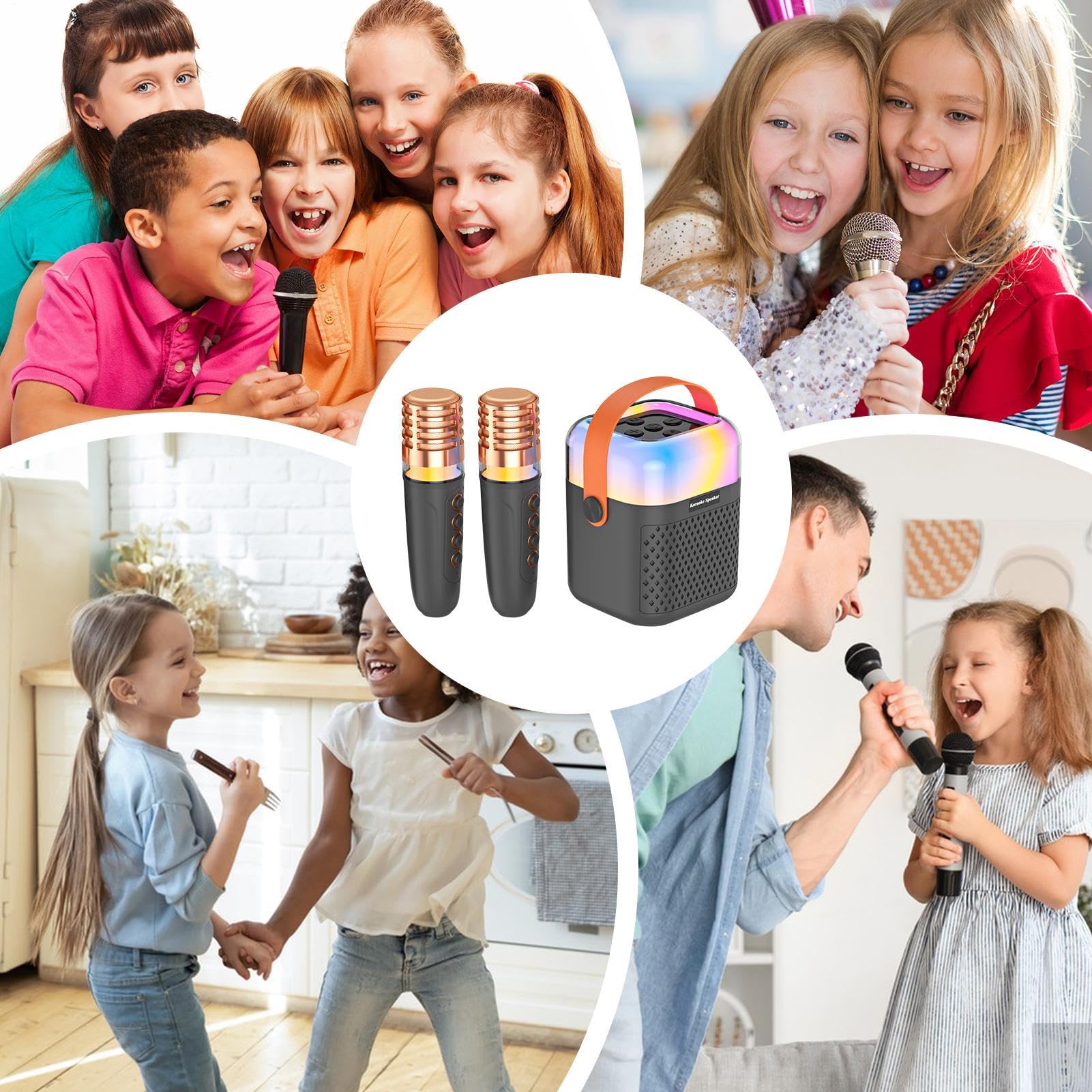 Máquina de Karaoke para Niños Altavoz Inalámbrico con 2 Micrófonos