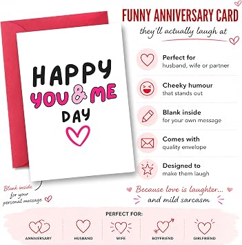 Happy Anniversary Card for Husband and Wife A104 | Valentines Day Card, For Him or Her, Happy You & Me Day, Romantic Greeting Card for Boyfriend, Girlfriend