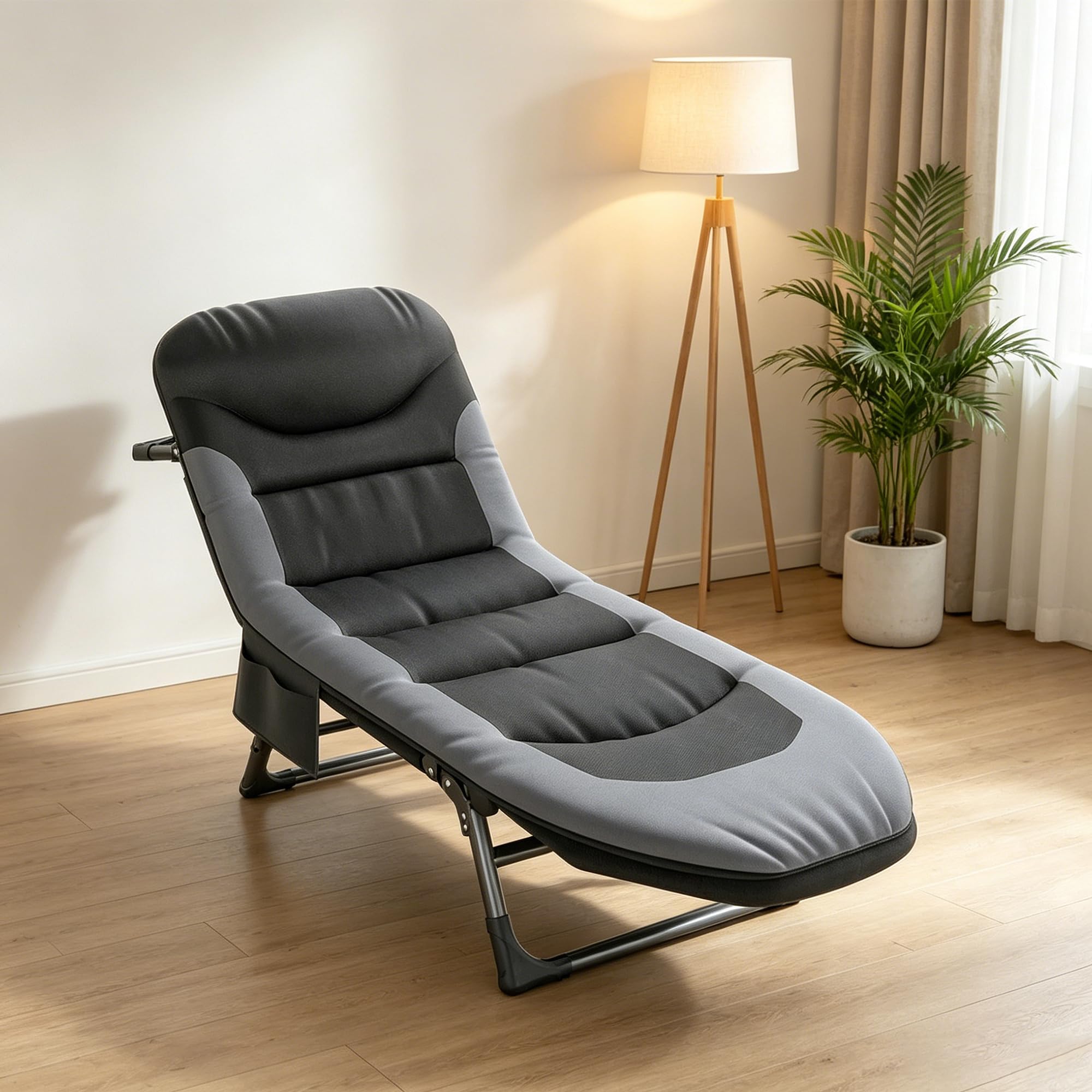 Lit de Camping Pliable 1 Personne XXL, Chaise de Camping Extra Large, 190 x 65 x 30 cm, 6 Dossiers Réglables, Charge Jusqu'à 150 kg - pour Intérieur, Extérieur, Jardin, Pêche
