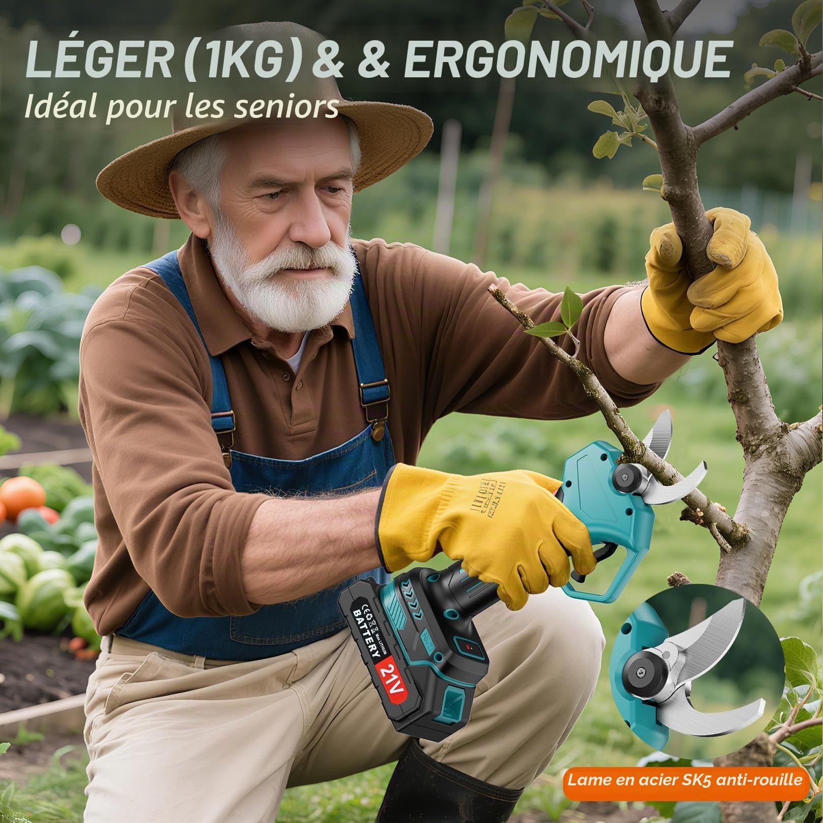 Sécateur Électrique Sans fil - Secateur a Batterie avec 2 Batteries 2000mAh & Écran LCD, Ciseaux de Jardin Professionnel pour Taille Haies, Arboriculture, Vignoble et Arbres Fruitiers