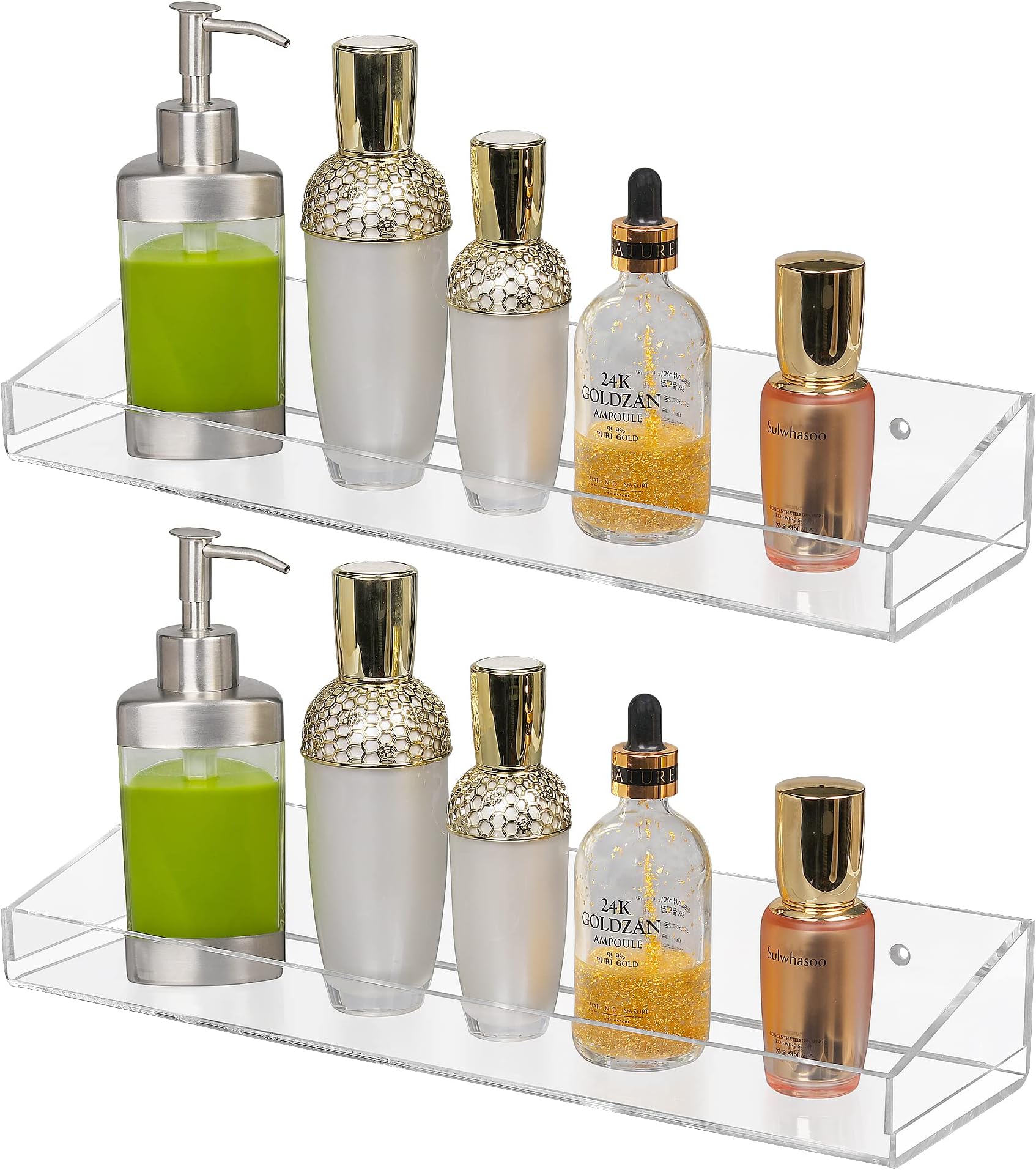 NiHome Clear Acrylic Floating Wall Shelves Set of 3 Sizes, 5mm Thickness Display