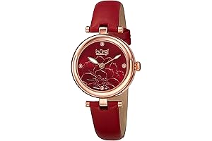 Burgi Diamond Accented Flower Dial Watch - Genuine Leather Strap - Timeless Charm