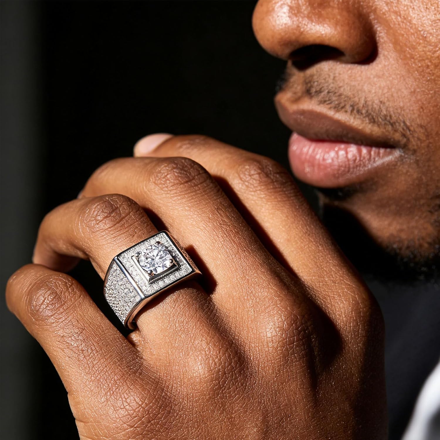 D Color VVS1 Mens Moissanite Wedding Band 925 Sterling Silver Promise Rings For Him Round Cut Eternity Engagement Size 8-13 - Image 4