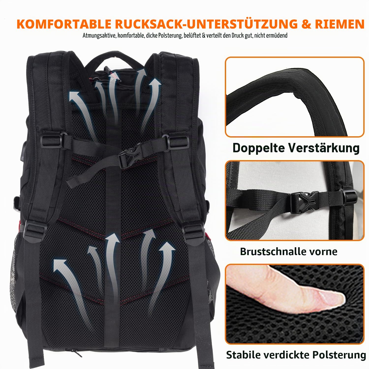 KINGSLONG Motorradrucksäcke für Herren,Rucksack Laptop Herren 15-17,3 Zoll | Tech Wasserdicht Gaming Rucksack mit USB-Anschluss Reisen Rucksäcke Hartschale Motorrad Rucksack Outdoor - Schwarz