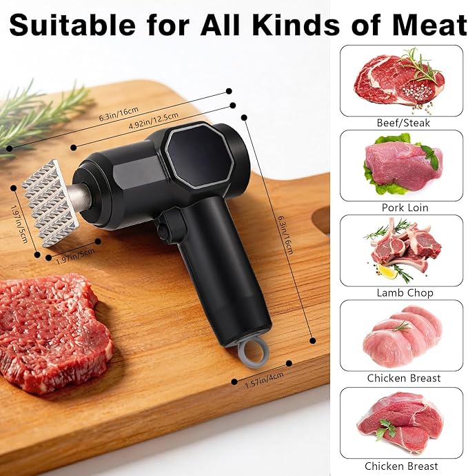 Ablandador de Carne Eléctrico, 5 Niveles, Cabeza Acero Inoxidable, 3000mAh miniatura 4