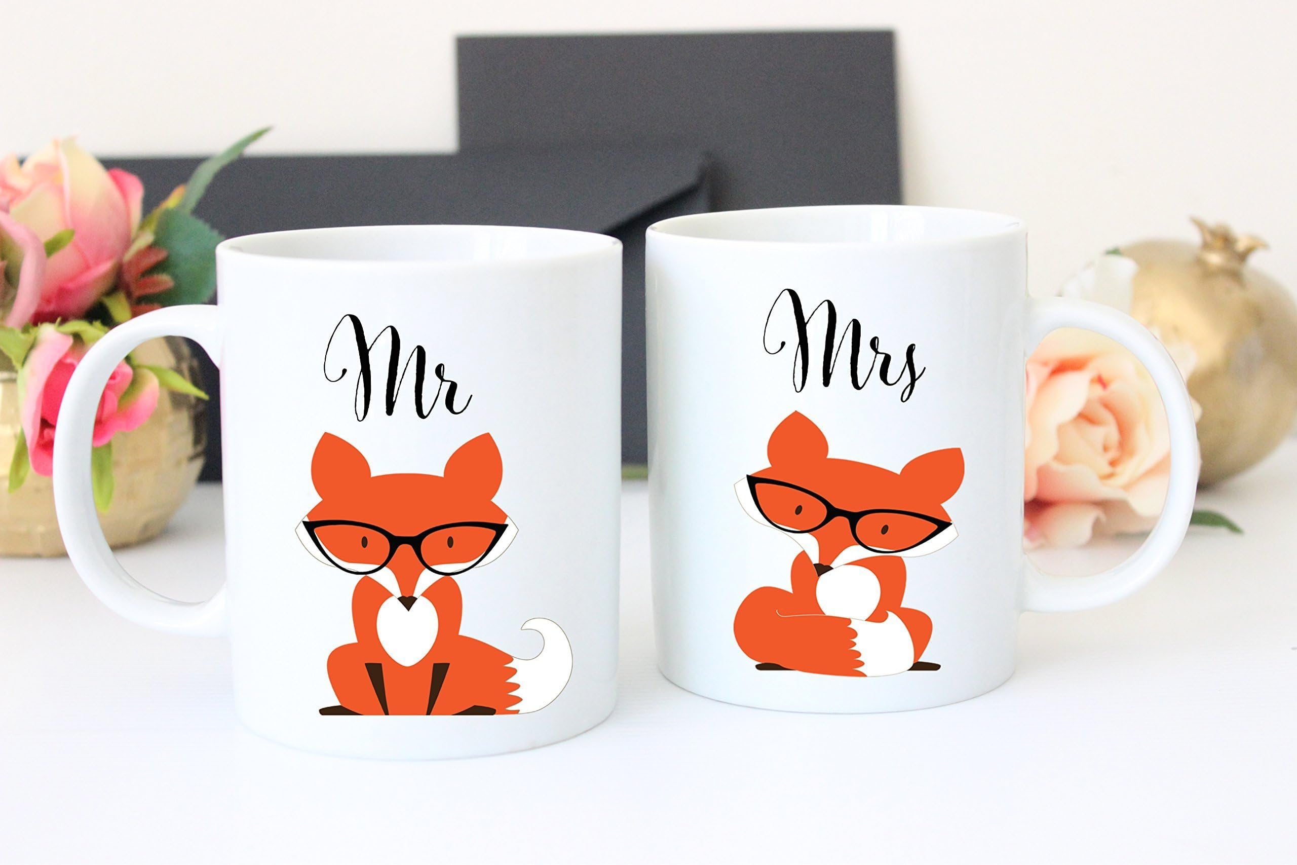 Mr and Mrs Fox Coffee Mug Set, Engagement Gift, Wedding Gift,