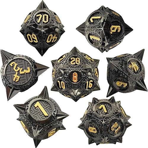 DND - Juego de dados de metal de 7 piezas juego de dados poliédricos RPG para Dungeons and Dragons MTG Pathfinder juego de rol negro y dorado