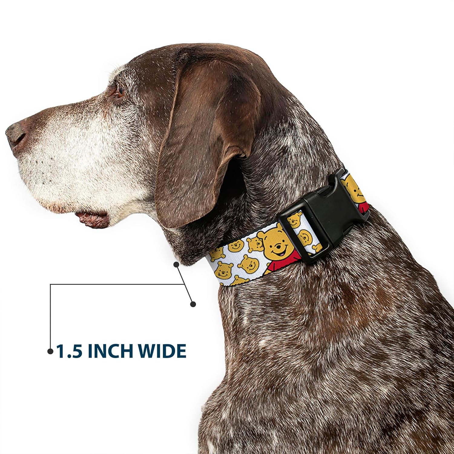 Disney Pet Collar, Dog Collar Plastic Buckle, Winnie The Pooh Chibi Pose and Expressions Scattered White, 13 to 17 Inches 1.5 Inch Wide