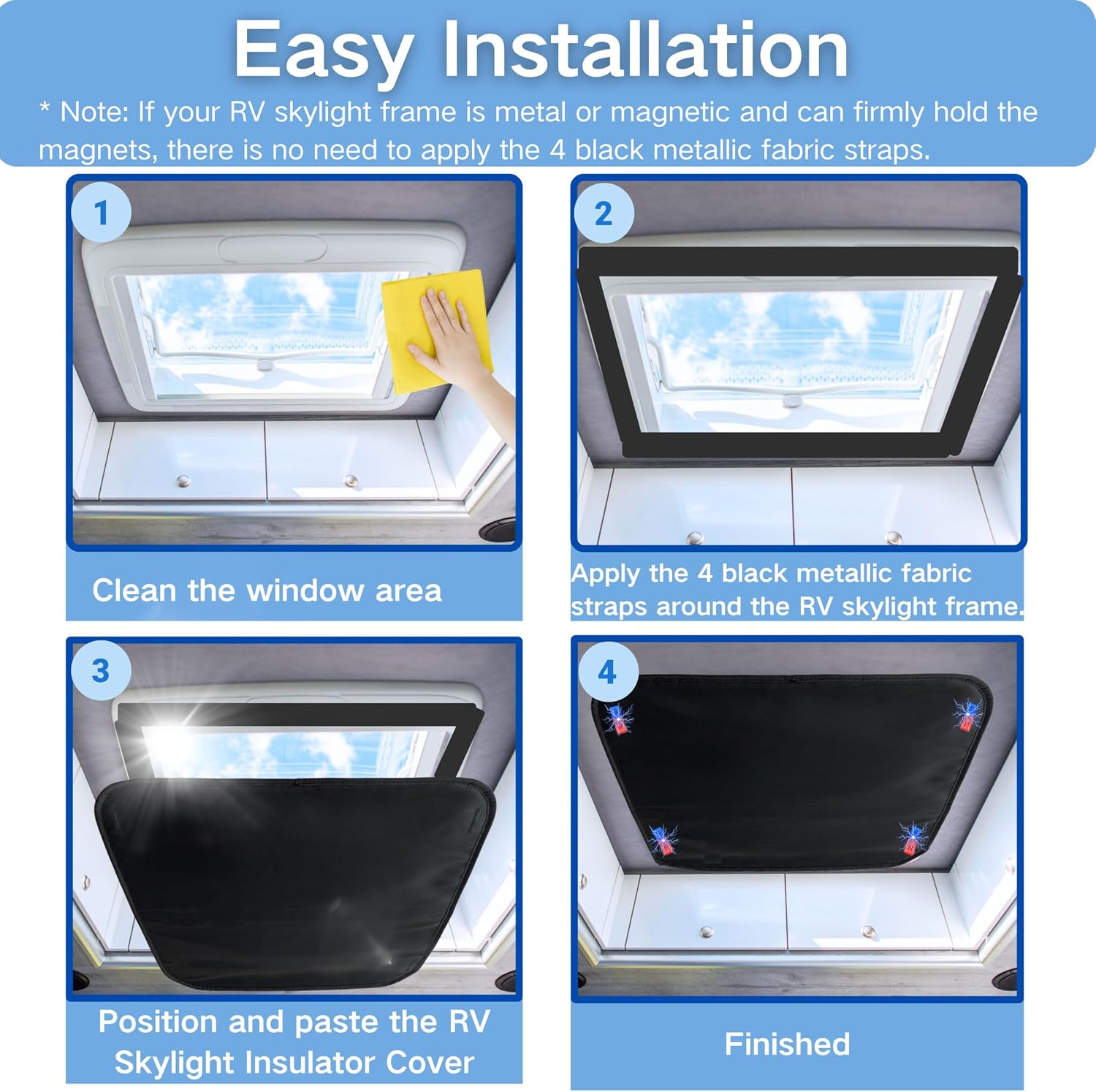 Total Blackout & UV Protection Kit for RV:Magnetic Window Shade with Pocket & Skylight Cover.3-Layer Insulation Sun Blocker for RV Doors,Windows, Roof Vents. Keeps Interior Cool.Fits Camper,Trailer