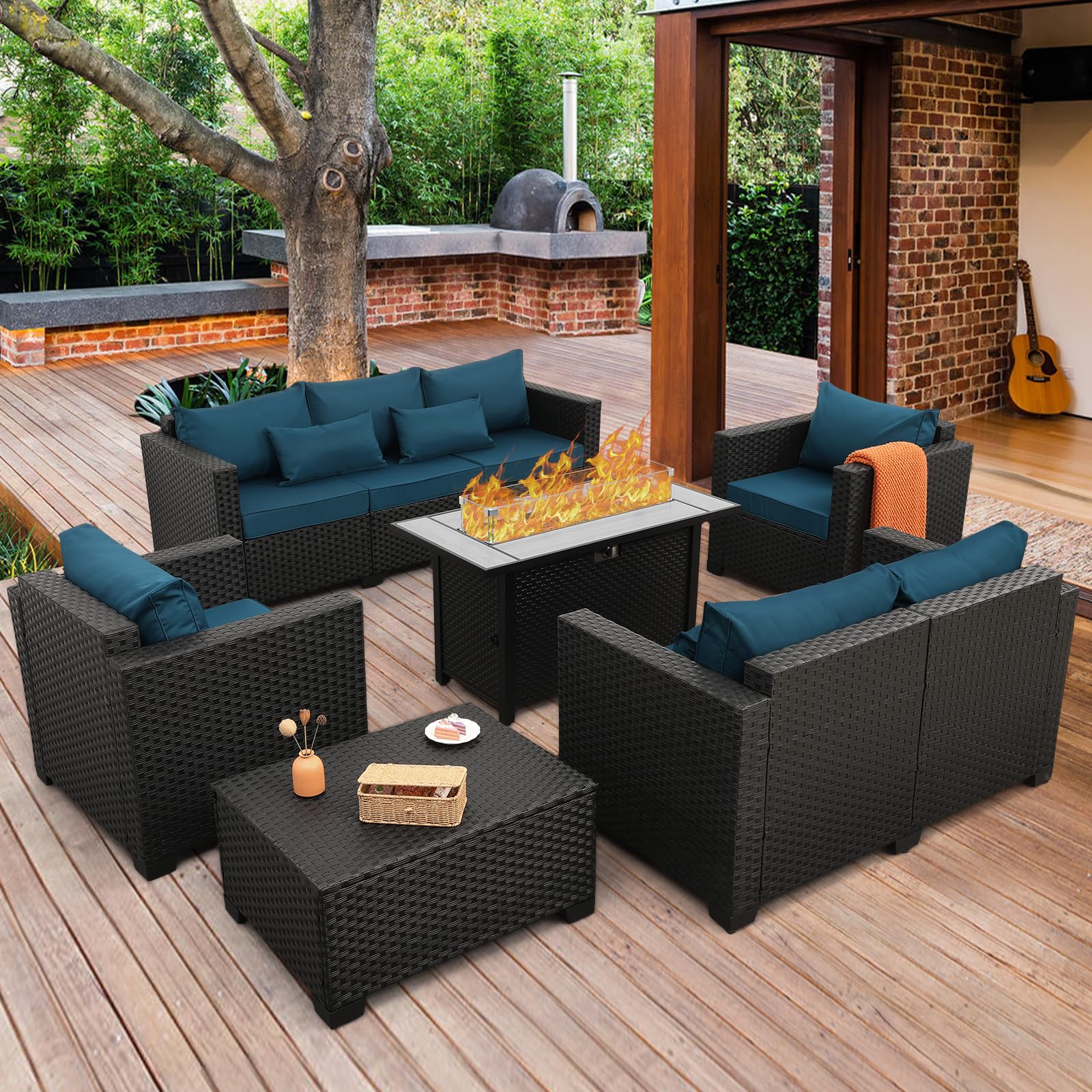 Rattaner Patio Furniture Set with 45In Fire Pit (6-piece)