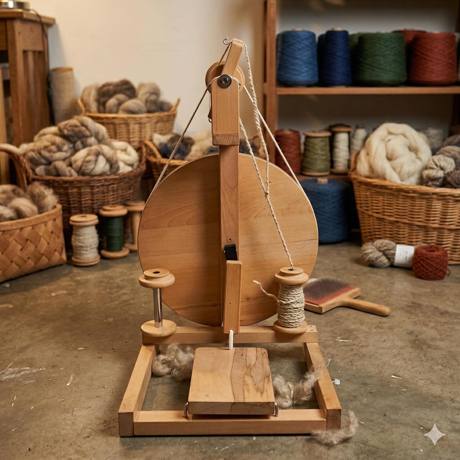 Craftana Handmade Wooden Spinning Wheel with 3 Bobbins for Yarn