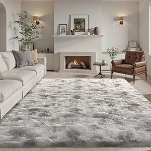 6x9 ft Rug for Living Room Fluffy Grey White Shag Rug Non-Slip Area Rugs Carpet for Bedroom Nursery Kids PlayRoom Dorm Office Indoor Modern Plush Carpets