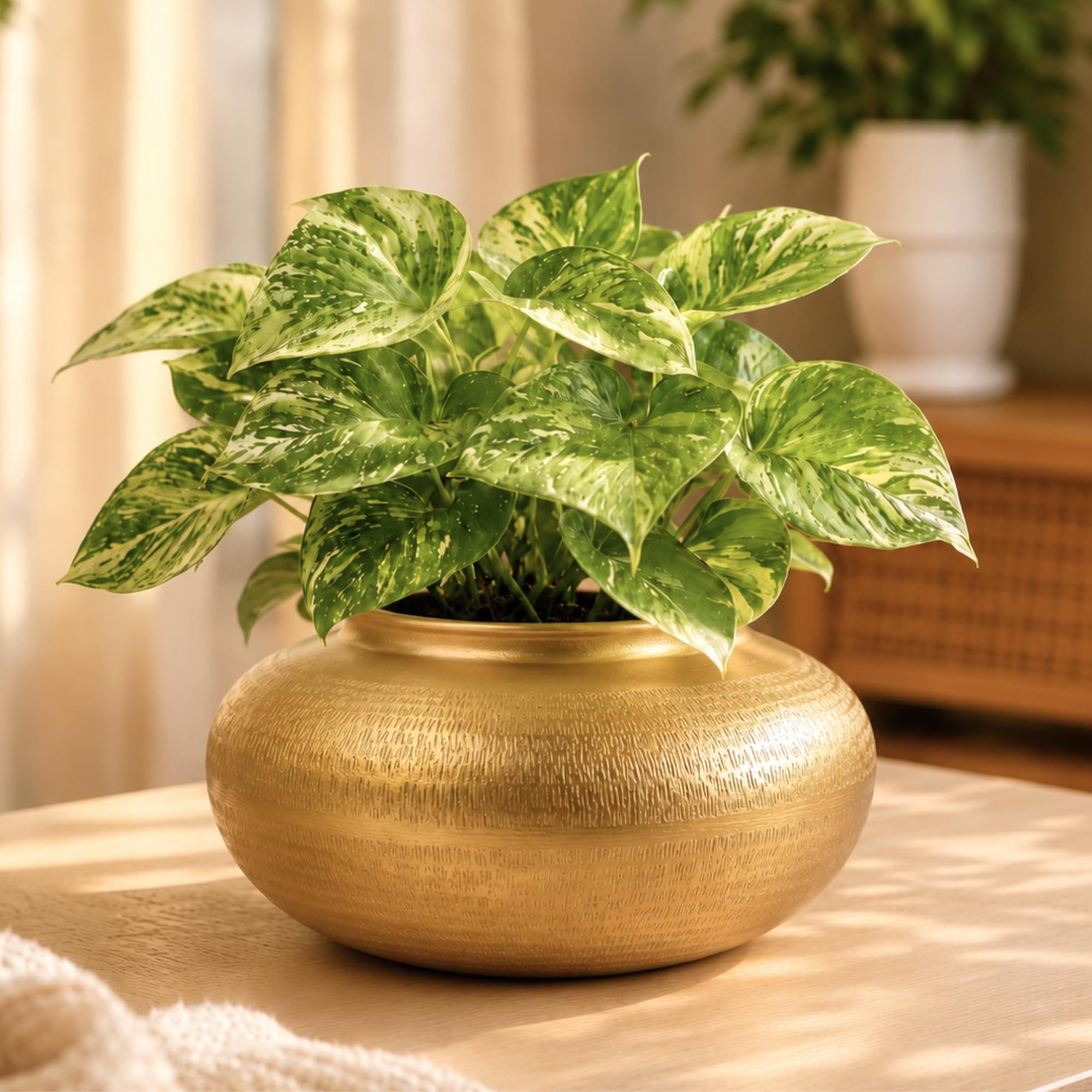 Habere India-All the Cultures Fabricating India Glossy Metallic Iron Vase for Home and Flower Arrangement | Vases for Home Decor | Table Decor, Vase for Living Room (L 23 × W 23 × H 13 cm)-image-44
