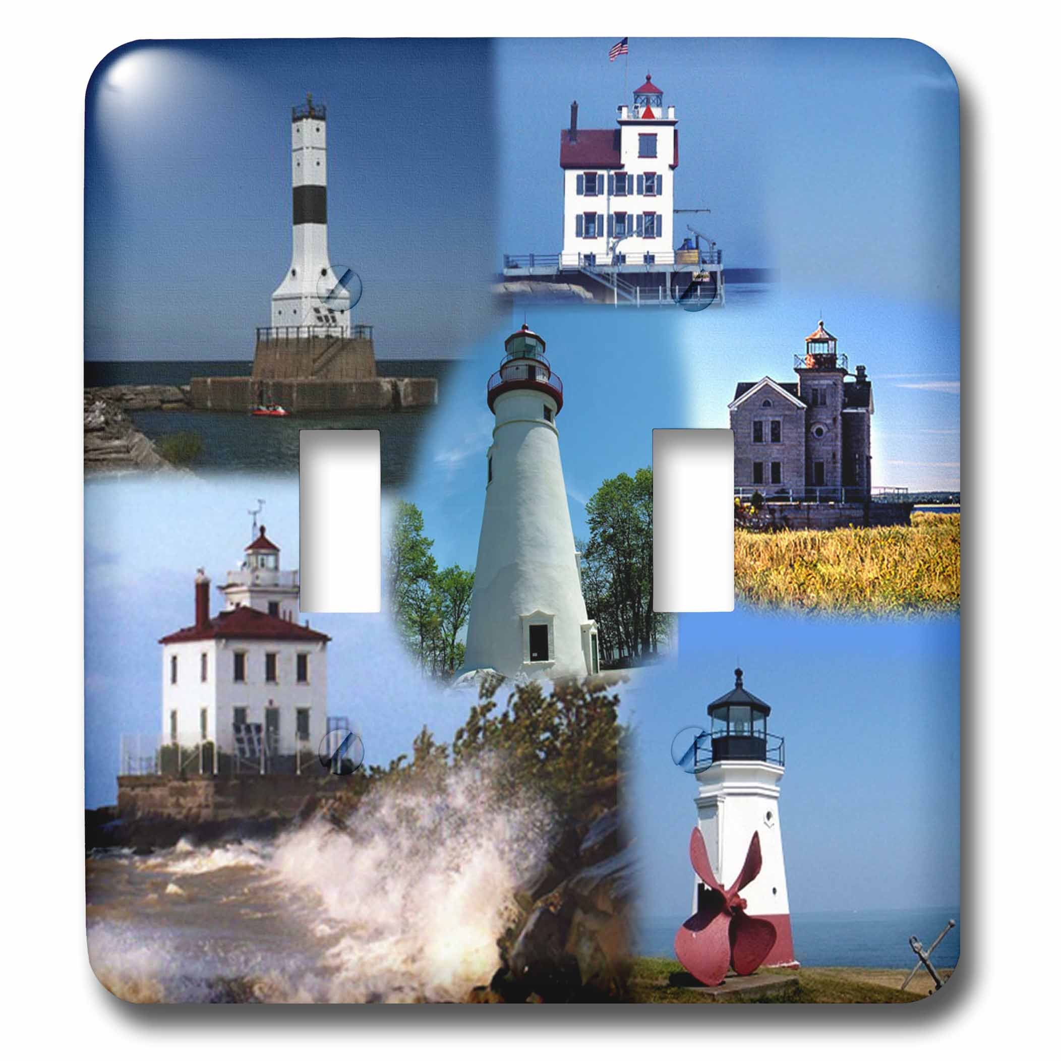 Interruptor de doble palanca Lighthouses Over Lake Erie 3dRose lsp_61714_2 de pared