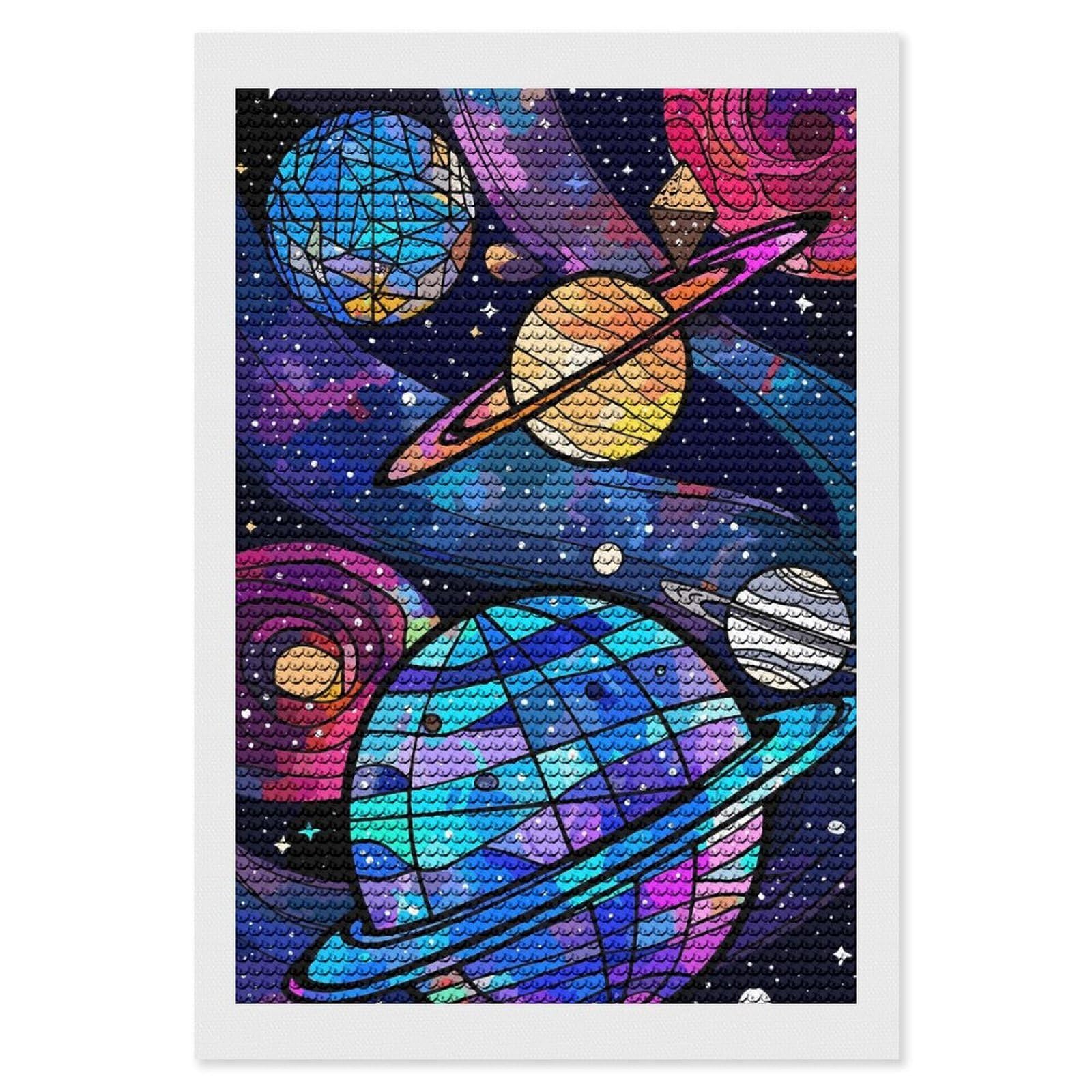Junmoney Colorful Cosmic Planets and Nebulae DIY Diamond Art Canvas Kit 8"x12", for Teens, Aesthetic Room Decor, Farmhouse Decor, Canvas Picture, Birthday Gift
