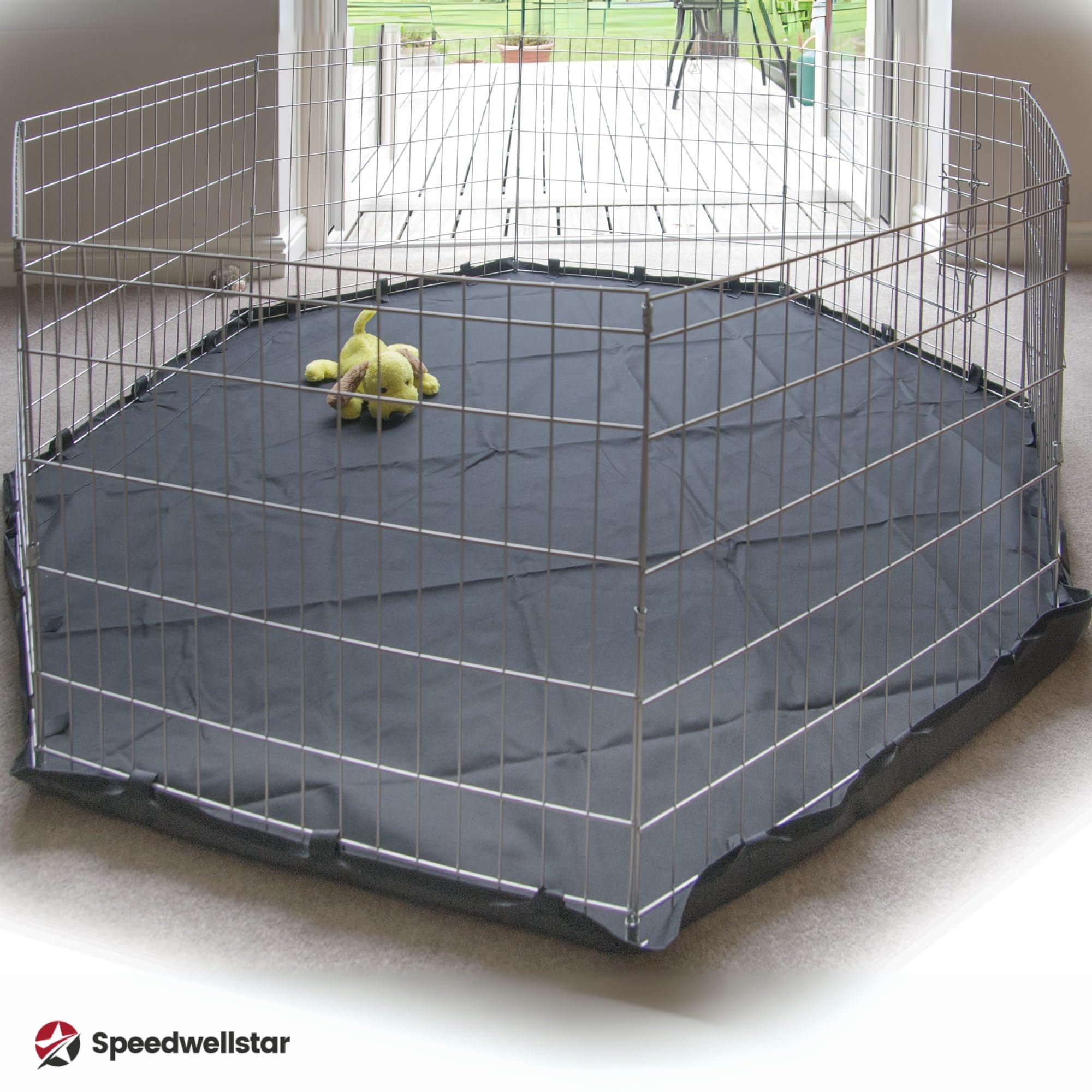 Speedwellstar - Stuoia, Tappeto, Pavimento per 8 lato grande Pet Pen Run base antiscivolo tappetino resistente impermeabile nero universale. Gabbia non inclusa