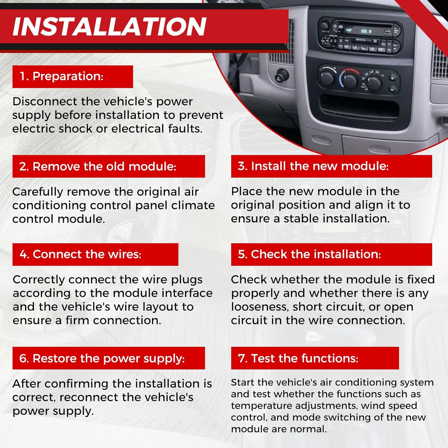 Climate Control Module,A/C Heater Climate Control Panel Fit for Dodge Dakota 2001-2004 Fit for Ram 1500 2500 3500 2002-2005,Replace#599-212,55055905AA,55055905AE,55056246AD