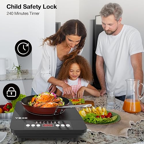 Miniatura 2 de VBGK Cocina de inducción portátil, estufa de inducción de un solo quemador de 110 V, quemador eléctrico de placa caliente de inducción de 1800 W, 7