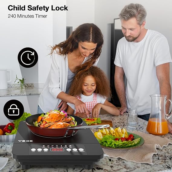 VBGK Portable induction Cooktop,110V Single Burner Induction Stove Top,1800W Induction Hot Plate Electric Burner,7 Power Levels, Kids Lock & Timer,LED touch control,Overheat Protection