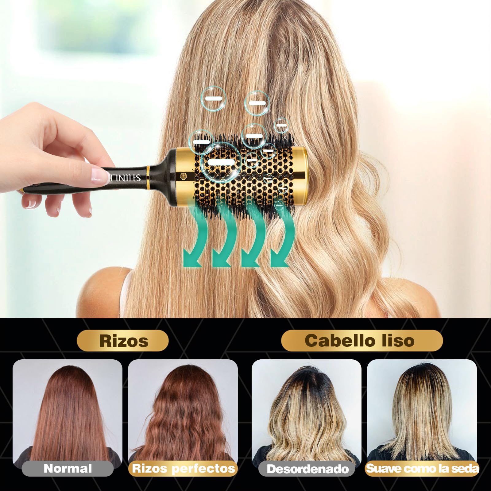 Cepillo Redondo - SHINLEA Cepillo para el Pelo Rizado Cepillo Desenredante para Mujeres, 53MM Cepillo Para Secar el Cabello con Secador Para Peinar, Alisar y dar Brillo