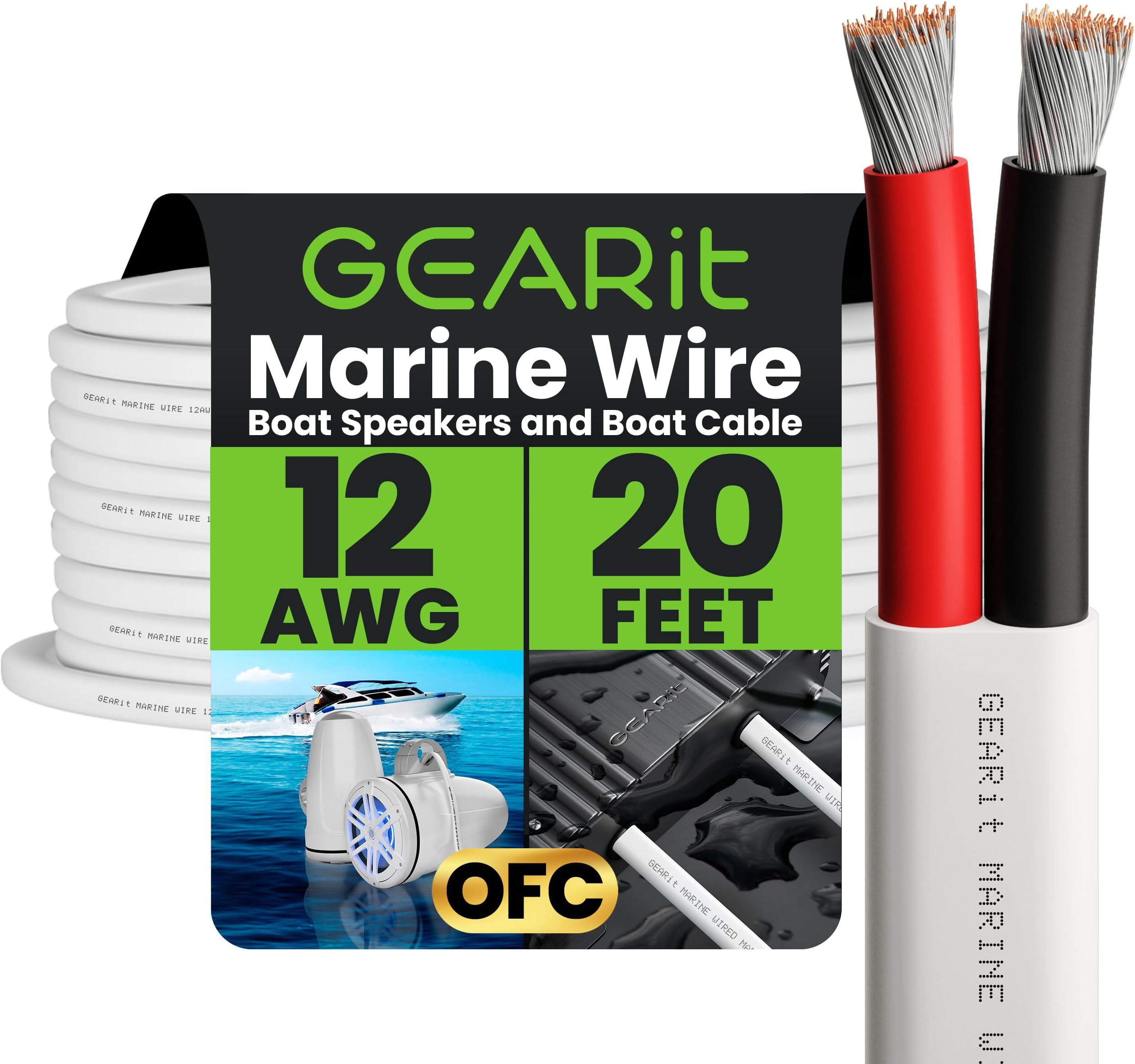 GEARit 12 Gauge Marine Wire, 12/2 AWG (20ft) Marine Grade Tinned Copper Oxygen Free, Duplex 2-Conductor Insulated Red & Black Electrical Cable for Boat, Automotive, RV, Camper, Trailer
