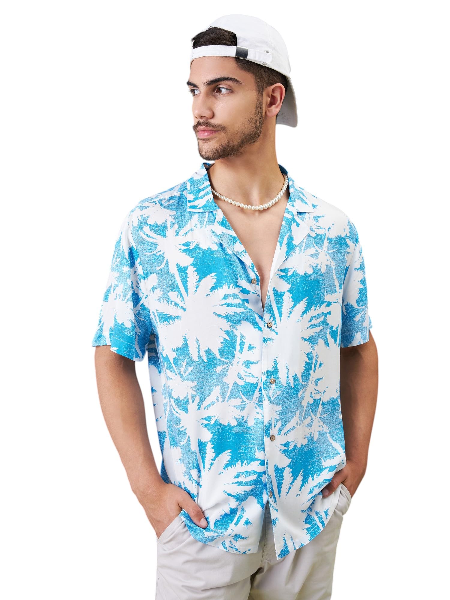 SASSAFRAS Unisex Blue & White Tropical Floral Relax Fit Shirt in white